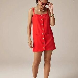 J.Crew Dress Size XL Claudia Red Linen Button-Front Mini Gold Crest Buttons